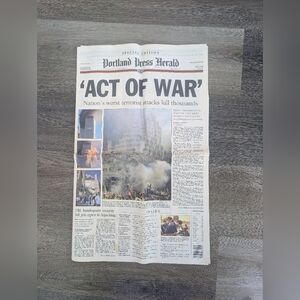 9/11 Memorabilia (Dated: 9/12/2001) Portland Press Herald (Maine) Newspaper